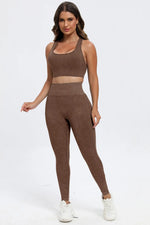 3 Piece Washed Square Neck Wide Strap Active Set - Ladyez