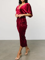 Ruched Surplice Half Sleeve Dress - Ladyez