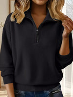 Full Size Half Zip Dropped Shoulder Sweater Plus Size