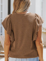 Full Size Ruffled Sleeve Ribbed Knit T-Shirt Plus Size