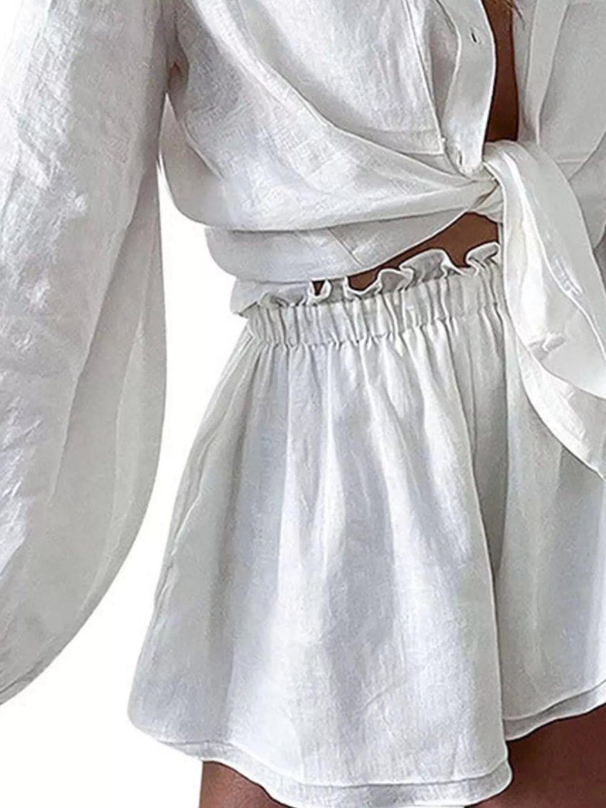 Button Up Long Sleeve Shirt and Shorts Set
