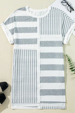 Stripe Mixed Short Sleeve Shift Mini Tee Dress