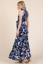 Lime 'N' Chili Abstract Halter Neck Tie-Waist Tiered Maxi Dress