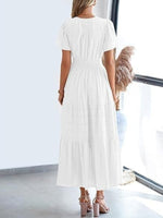 Notched Short Sleeve Tiered Dress
