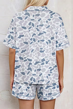 Camouflage Print Lapel Shirt Drawstring 2pcs Short Pajama Set