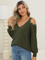 Cable-Knit Cold Shoulder Sweater