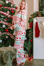 Christmas Element Round Neck Top and Pants Lounge Set - Ladyez