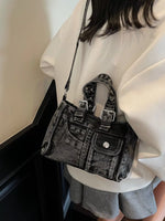 Vintage Washed Denim Crossbody Bag