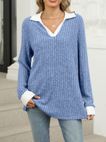 Ribbed Knit Long Sleeve T-Shirt
