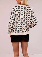 Heart & Diamond Pattern Long Sleeve Sweater