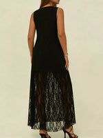 Plus Size Sleeveless Lace Trim Maxi Dress