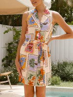 Printed Sleeveless Tie Waist Dress