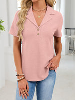 Waffle Knit Button Detail T-Shirt