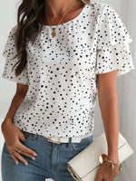 Polka Dot Layered Ruffled Short Sleeve Blouse