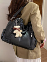 Leather Shoulder Bag with Bear Charm