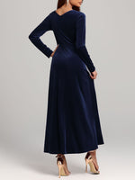 Square Neck Long Sleeve Velvet Dress - Ladyez