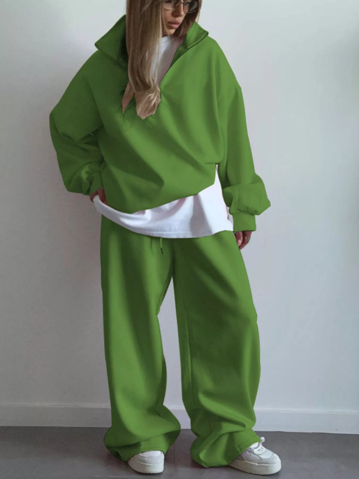 Quarter-Zip Top and Wide-Leg Sweatpants Set