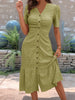 Eyelet Button Front V-Neck Midi Dress