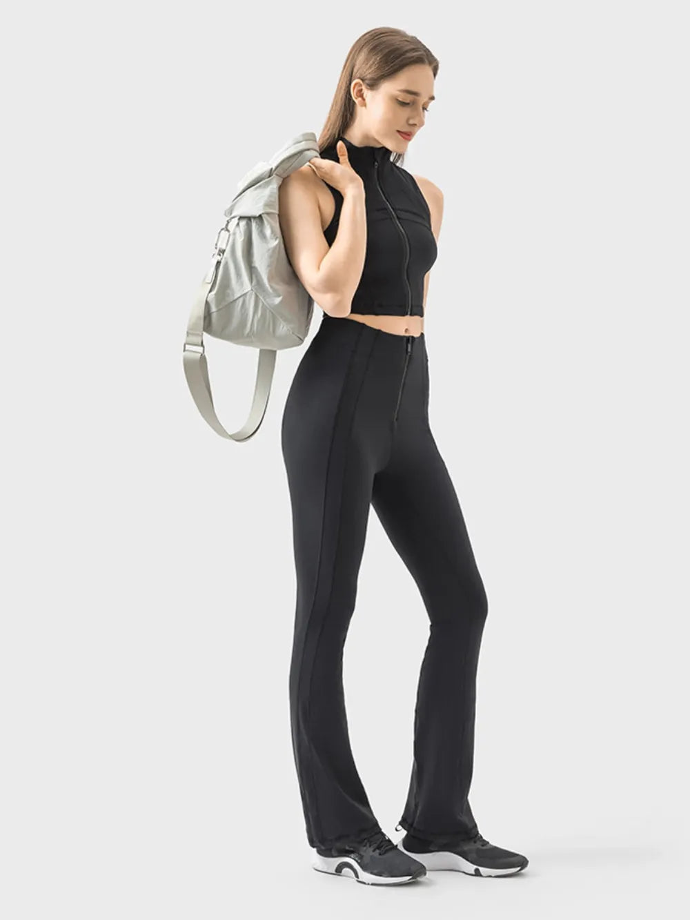 Millennia Zipper Detail High Waist Active Pants - Ladyez