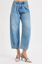 RISEN Full Size Mid Rise Fit Crop Wide Volume Leg Jeans Plus Size - Ladyez