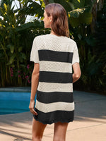 Openwork Round Neck Short Sleeve Cover-UP - Ladyez