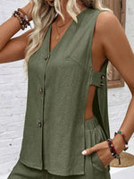 Sleeveless Button-Down Top and Shorts Set