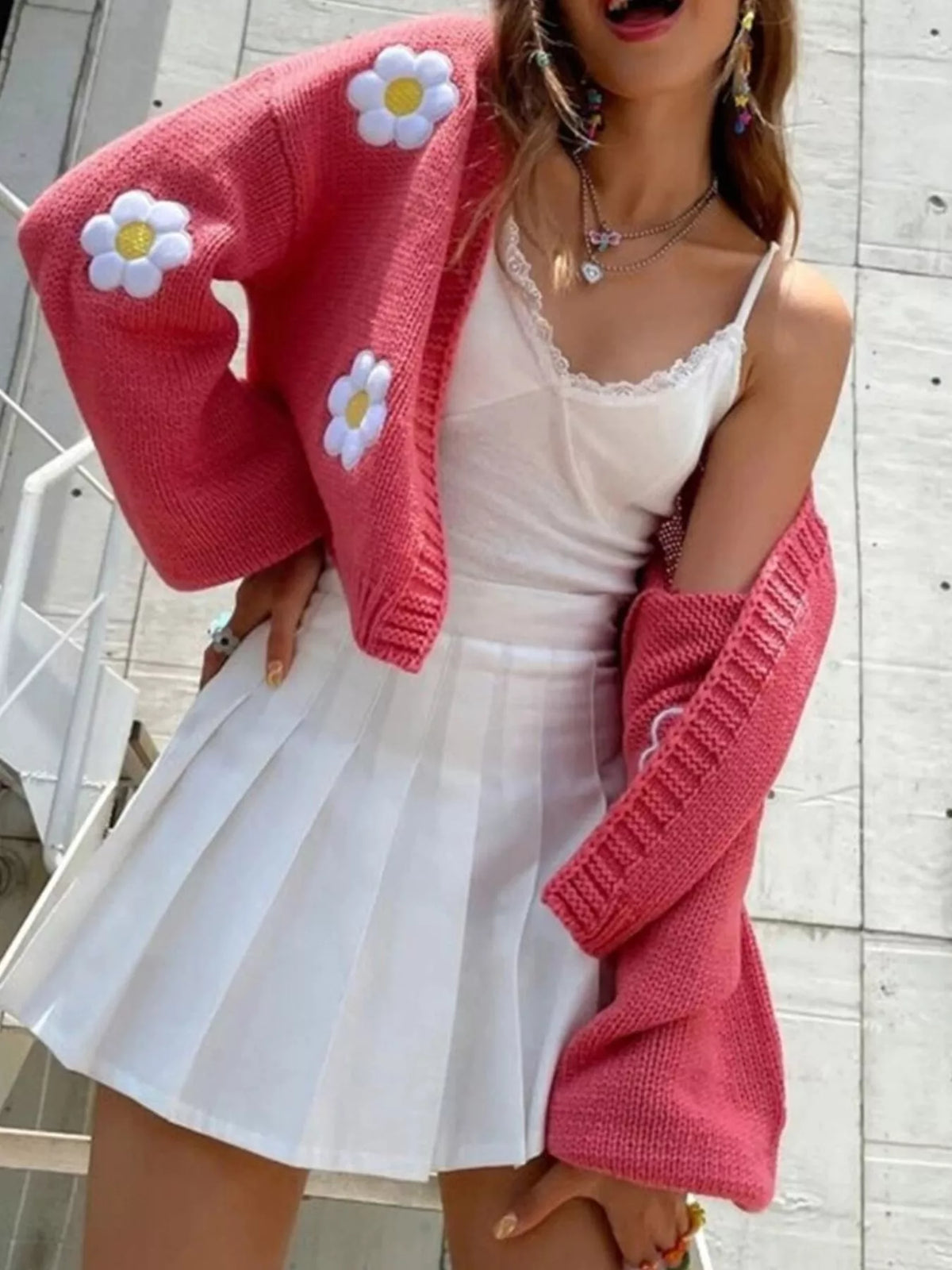 Floral Open Front Knit Cardigan