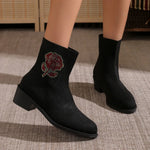 Round Toe Block Heels Boots - Ladyez
