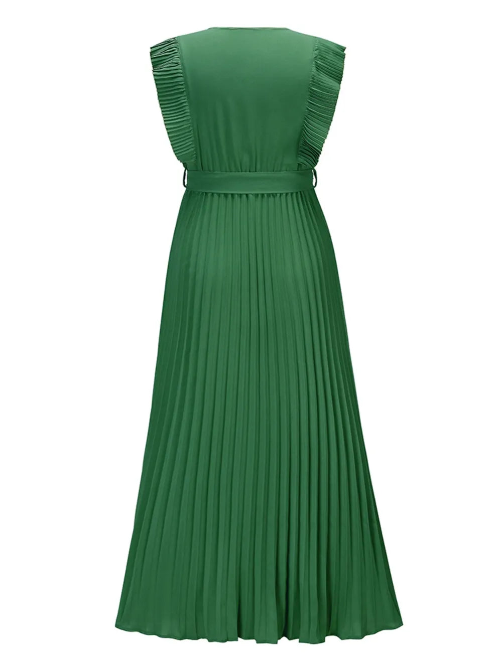 Tied Surplice Cap Sleeve Pleated Dress - Ladyez