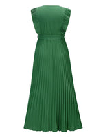 Tied Surplice Cap Sleeve Pleated Dress - Ladyez