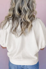 Contrast Striped Collar Patchwork Textured Half Sleeve Blouse