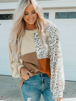Color Block Leopard Round Neck Sweatshirt