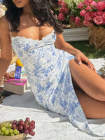 Split Printed Sweetheart Neck Cami Dress