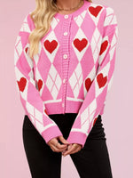 Argyle Heart Pattern Button-Up Knit Cardigan