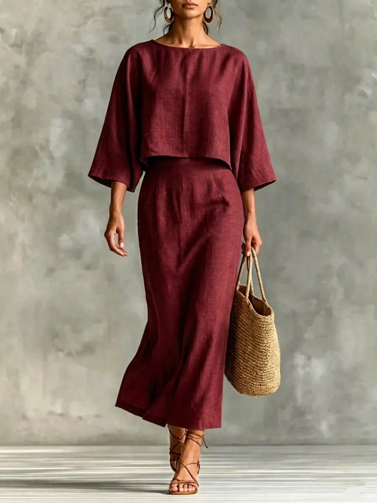 Full Size Solid Color Cropped Top and Midi Skirt Set Plus Size