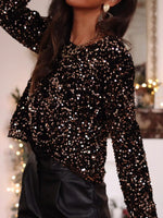 Sequin Long Sleeve Cutout Back Top
