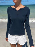 Striped Long Sleeve Henley T-Shirt