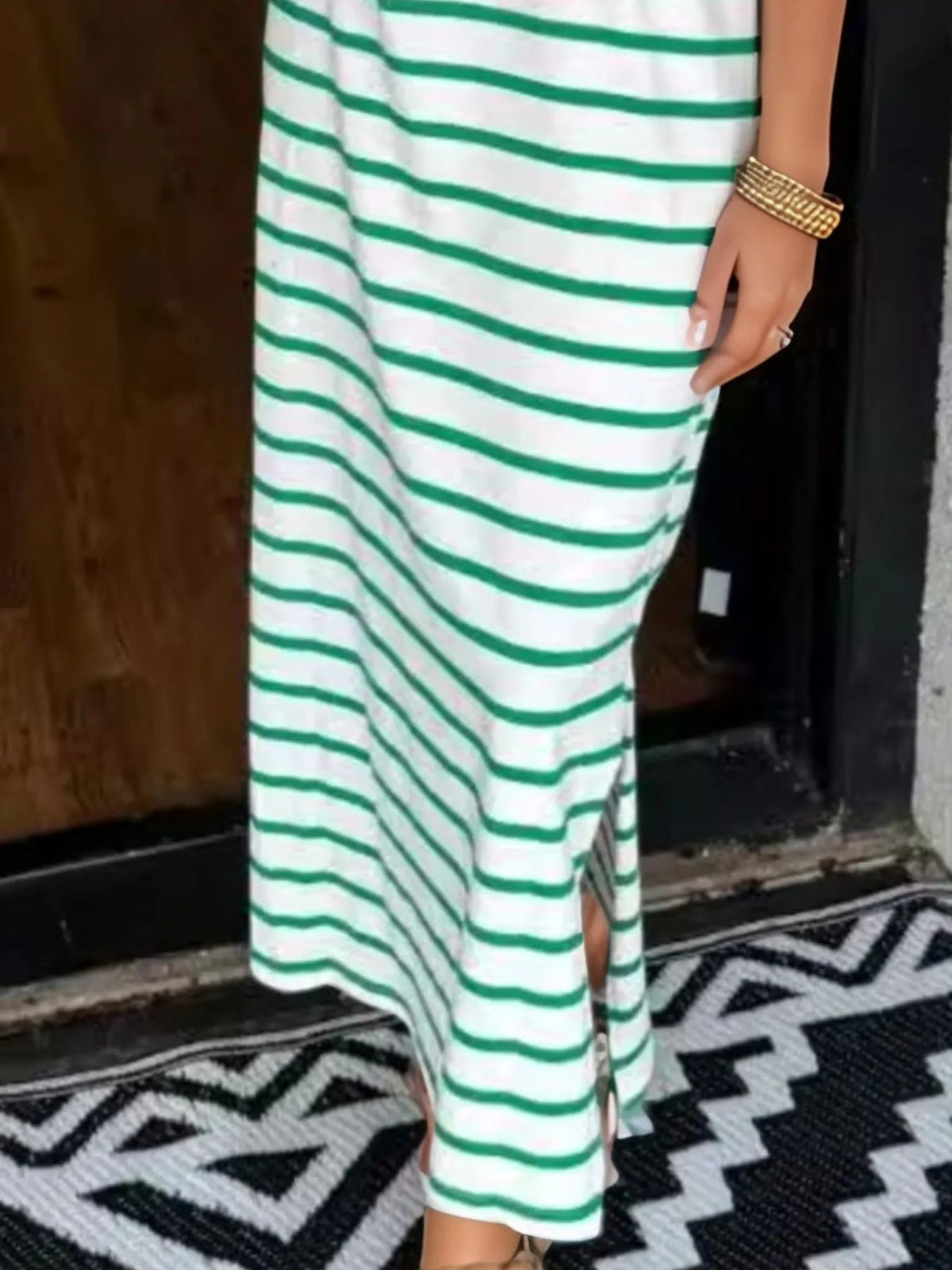 Full Size Striped T-Shirt Maxi Dress with Side Slit Plus Size - Ladyez