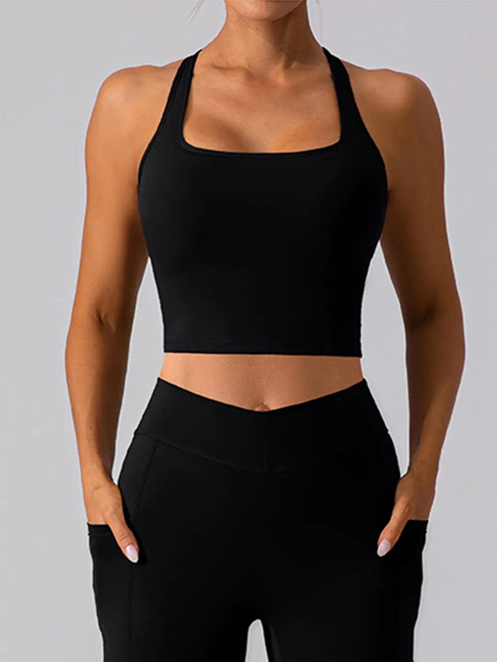 Square Neck Racerback Cropped Tank - Ladyez