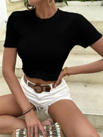 Fringe Hem Waffle Knit T-Shirt