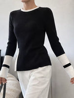 Side Slit Contrast Trim Sweater