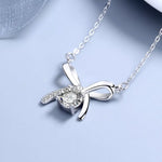 925 Sterling Silver Zircon Ribbon Pendant Necklace