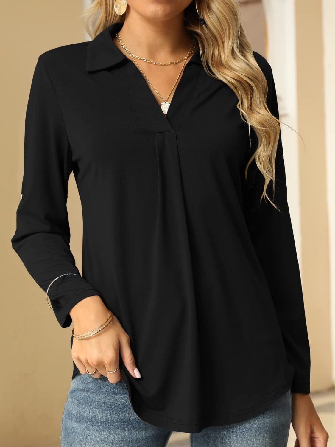 Johnny Collar Long Sleeve T-Shirt - Ladyez