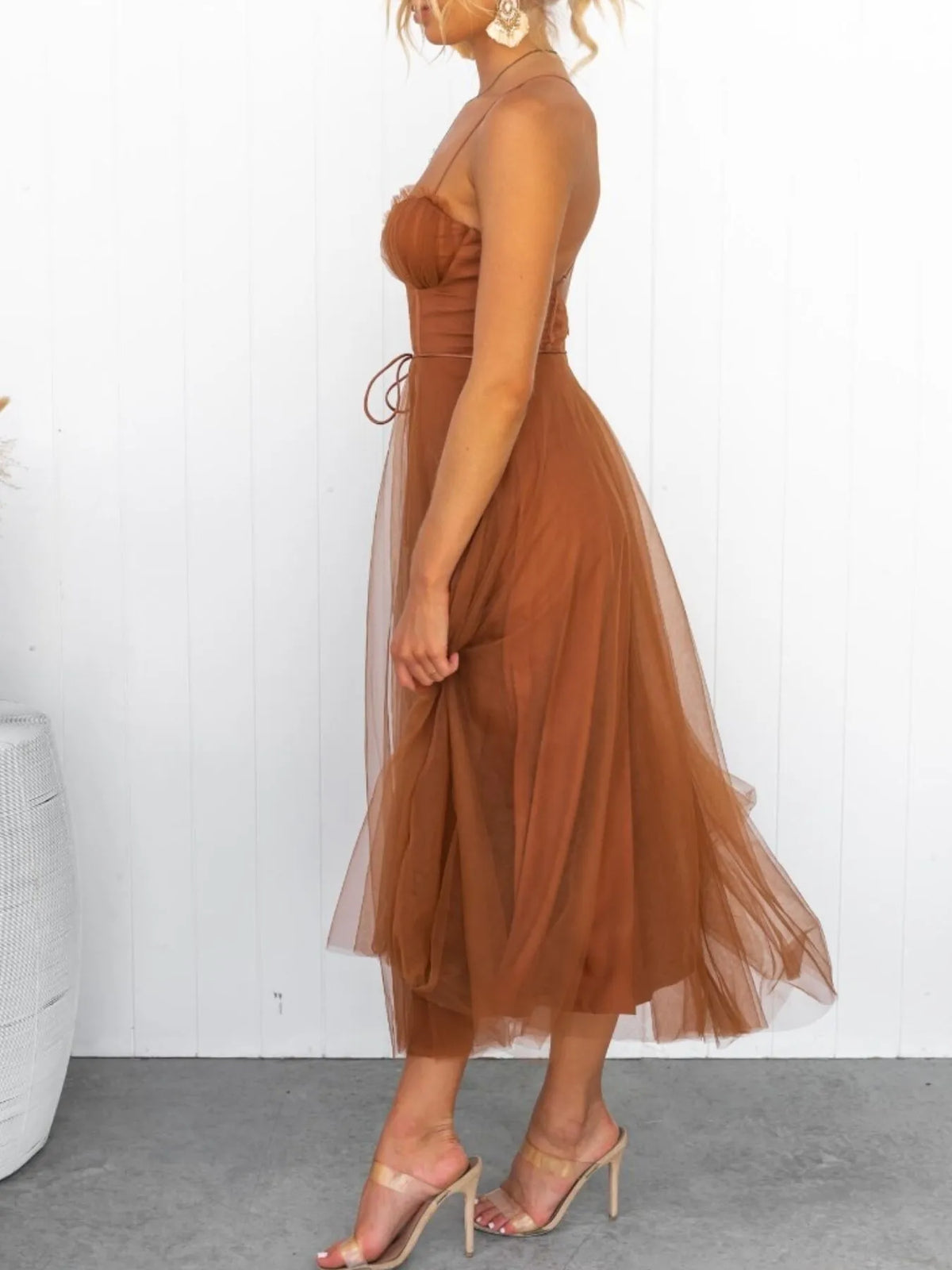 Sweetheart Neck Tulle Midi Dress - Ladyez
