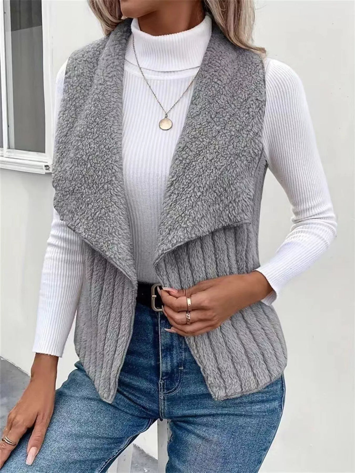 Cozy Fleece Open Front Vest Coat