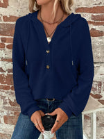 Waffle Knit Button Detail Hoodie