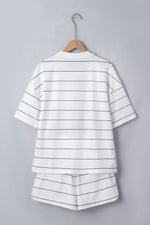 Stripe Half Sleeve Tee and Drawstring Shorts Set