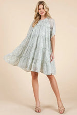 Lime 'N' Chili Ditsy Floral Print Sheer Ruffle Detail Mini Dress
