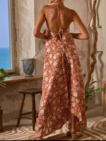 Printed Halter Neck Maxi Cami Dress - Ladyez