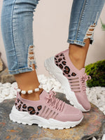 Cutout Leopard Lace Up Mesh Athletic - Ladyez